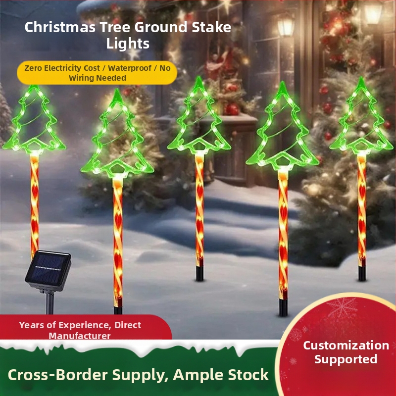 1–5 közötti karácsonyfa talajlámpa, napelemes, udvarra és gyepre, 1W, IP33, 6–12 óra folyamatos világítás, CE tanúsítvány