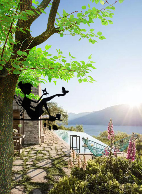 Lauko metalinė skulptūra: drugelių fėjų siluetas sodui, tvorai ir kiemui