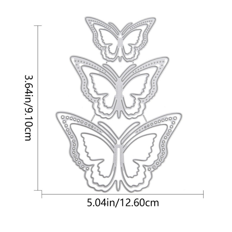 Scrapbook vágó forma, szénacél, maratás, vágás és relief, három pillangó motívummal