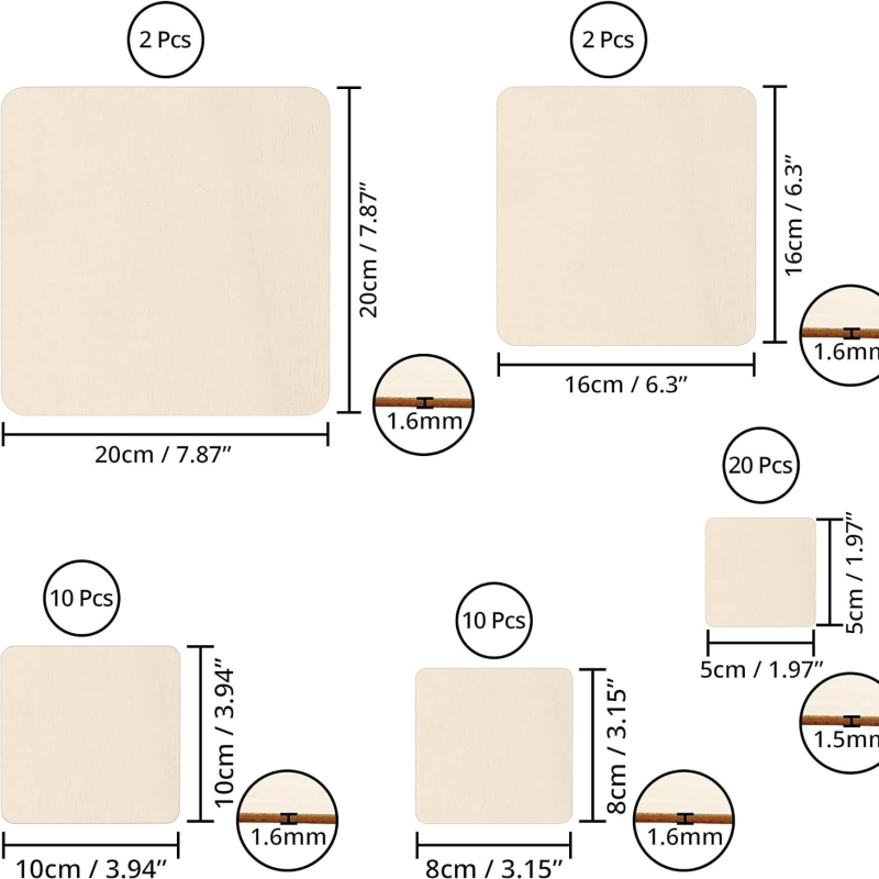 Felie pătrată de lemn nefinisată pentru DIY artă — lemn de plop, stil modern minimalist, potrivit pentru decorul casei