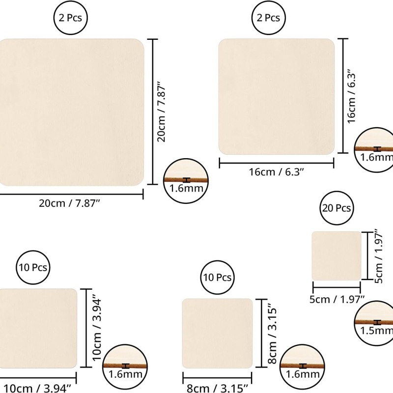 Felie pătrată de lemn nefinisată pentru DIY artă — lemn de plop, stil modern minimalist, potrivit pentru decorul casei