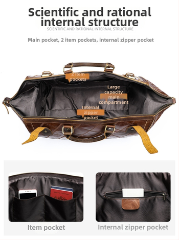 Ανδρική τσάντα ταξιδιού από γνήσιο δέρμα με χωρητικότητα 20–35 L, δέρμα πρώτου στρώματος, καρό σχέδιο, ανθεκτική στη φθορά για επιχειρηματικά ταξίδια