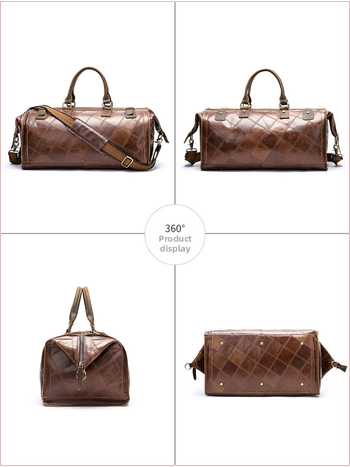 Ανδρική τσάντα ταξιδιού από γνήσιο δέρμα με χωρητικότητα 20–35 L, δέρμα πρώτου στρώματος, καρό σχέδιο, ανθεκτική στη φθορά για επιχειρηματικά ταξίδια