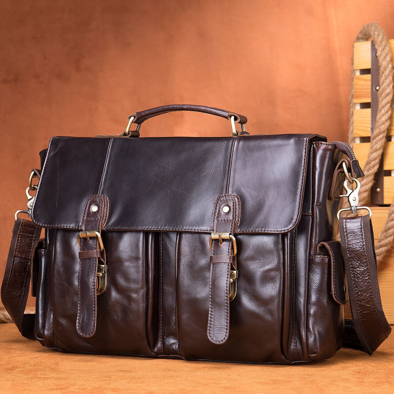 Vīriešu biznesa pleca soma no pirmās kārtas ādas, horizontāla kvadrāta forma, rāvējslēdzēja aizdare, iekšējās kabatas (ar rāvējslēdzēju, tālrunis, ID), Maddie modelis 8942, ūdensizturīga