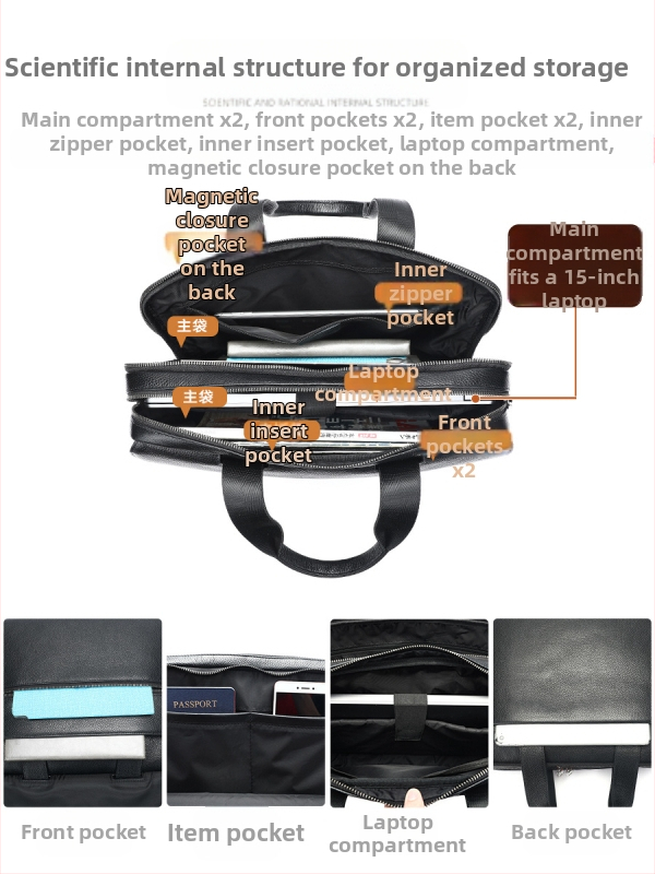 Maltette Кожена делова чанта през рамо — естествена кожа от първи слой, голям капацитет, износоустойчива