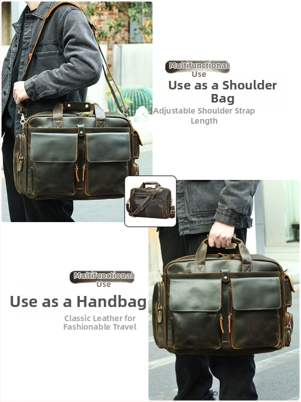 Мъжка кроссбоди чанта от естествена кожа MASIWEI, първи слой телешка кожа, подплата полиестер‑памук, износоустойчива, подходяща за бизнес пътувания
