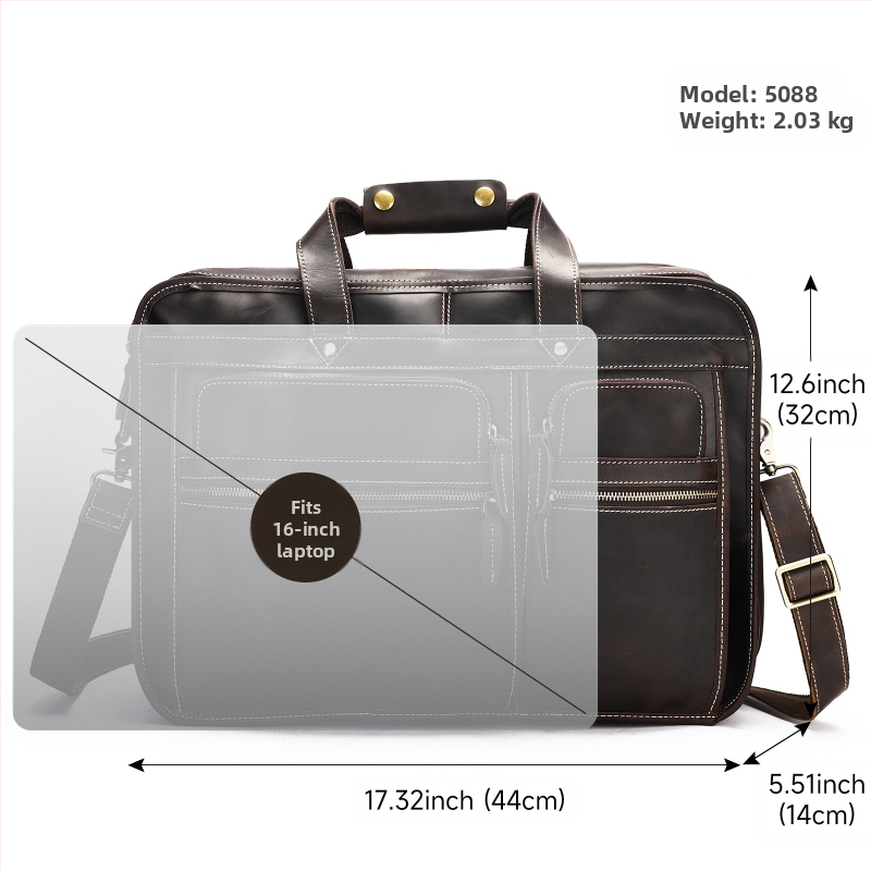 Делов портфейл от естествена кожа, първи слой телешка кожа, подплата полиестер-памук, издръжлив за бизнес пътуване