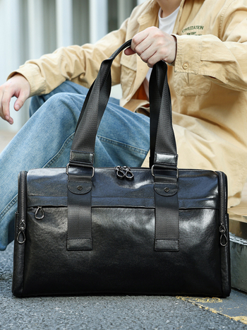 Ανδρική δερμάτινη τσάντα ταξιδιού – πρώτη στρώση βοδινό δέρμα; ανθεκτική στη φθορά; επένδυση πολυεστέρα-βαμβάκι; αστικός μινιμαλισμός