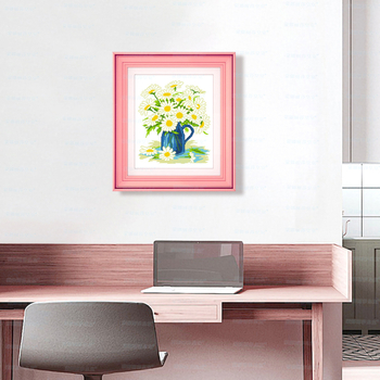 Комплект за кръстат бод: флорален мотив с цветя и листа, памучен плат 11CT, кръстат бод, модерен минималистичен стил