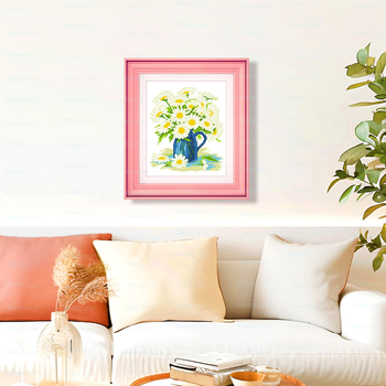 Комплект за кръстат бод: флорален мотив с цветя и листа, памучен плат 11CT, кръстат бод, модерен минималистичен стил