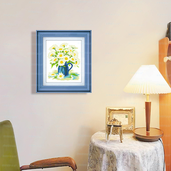 Комплект за кръстат бод: флорален мотив с цветя и листа, памучен плат 11CT, кръстат бод, модерен минималистичен стил