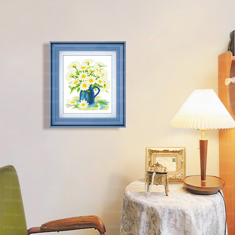 Комплект за кръстат бод: флорален мотив с цветя и листа, памучен плат 11CT, кръстат бод, модерен минималистичен стил