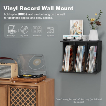 Ξύλινο ράφι αποθήκευσης βινυλ δίσκων με τοίχο-αναρρόφηση, 1 επίπεδο, για σαλόνι, απλός μοντέρνος στυλ