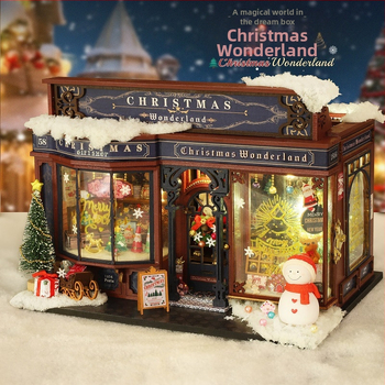 Дървен DIY архитектурен модел – къщичка ET001-A, Коледна приказка, 14+