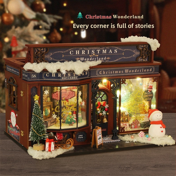 Дървен DIY архитектурен модел – къщичка ET001-A, Коледна приказка, 14+