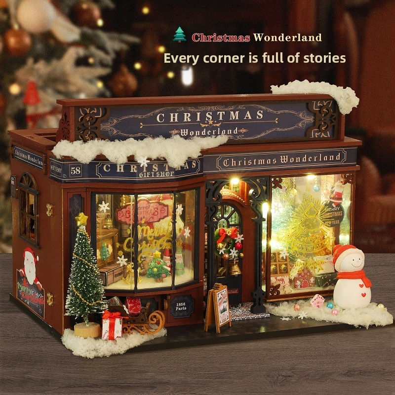 Дървен DIY архитектурен модел – къщичка ET001-A, Коледна приказка, 14+