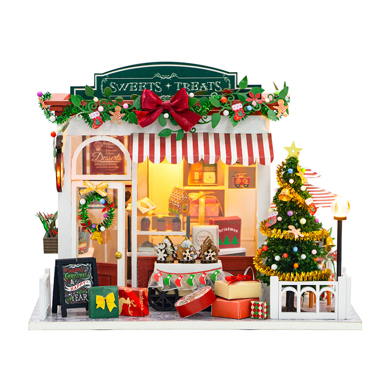 Дървен DIY архитектурен модел на къщичка с светлини и звук, сглобяем