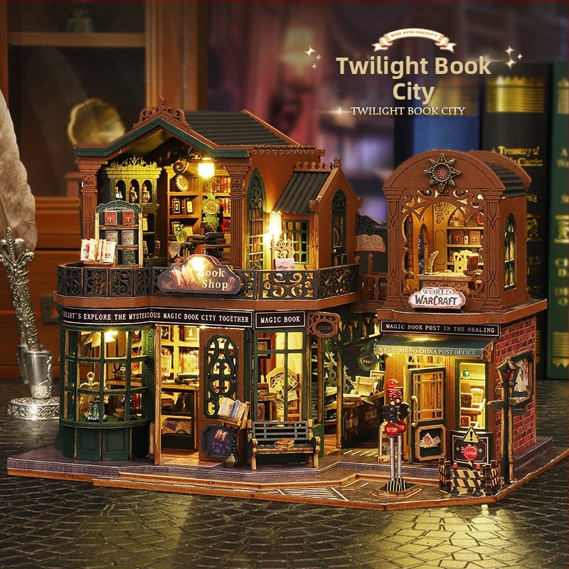 Дървен DIY архитектурен модел Twilight Book City, сглобяем, персонализируем по чертежи