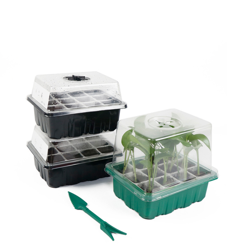 Комплект разсадни тави (3 части): 6 клетки и 12 клетки, дишаща пластмаса, здрава термоформована конструкция