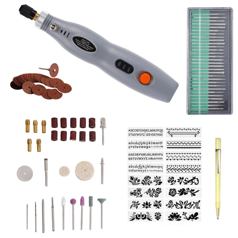Мини фреза за гравиране с 114 приставки, презареждаема литиева батерия, 3.7V, три скорости, за нефрит и дърворезба