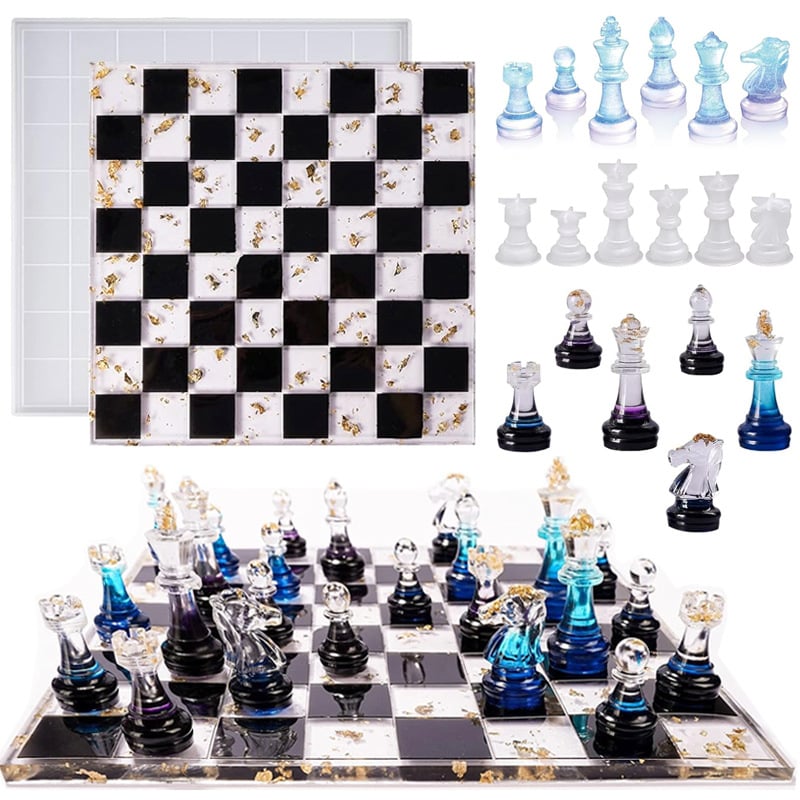 7 részes szilikon sakkforma-készlet 3D sakk tábla dizájnnal