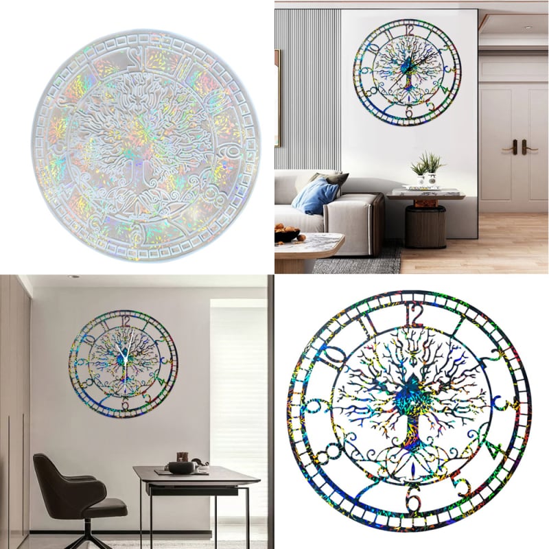 Matriță circulară din silicon pentru rășină epoxidică – Ceas cu Arborele Vieții, decor de perete DIY, stil modern minimalist, lansare 2024