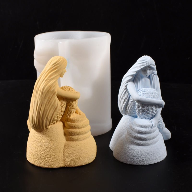 Silikonski kalup za svijeće – 3D sirena, sjedeća sirena, neobičan oblik, za ručno izrađene mirisne svijeće