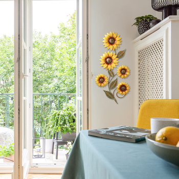 Декорация за стена: лятно слънчогледово оформление с 3D метални цветя за външна градина и ограда (Материал: Желязо; Стил: Пасторален; Процес: печат, други)