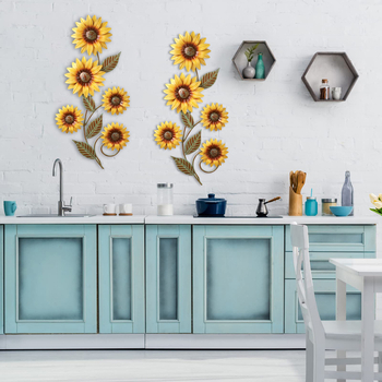 Декорация за стена: лятно слънчогледово оформление с 3D метални цветя за външна градина и ограда (Материал: Желязо; Стил: Пасторален; Процес: печат, други)