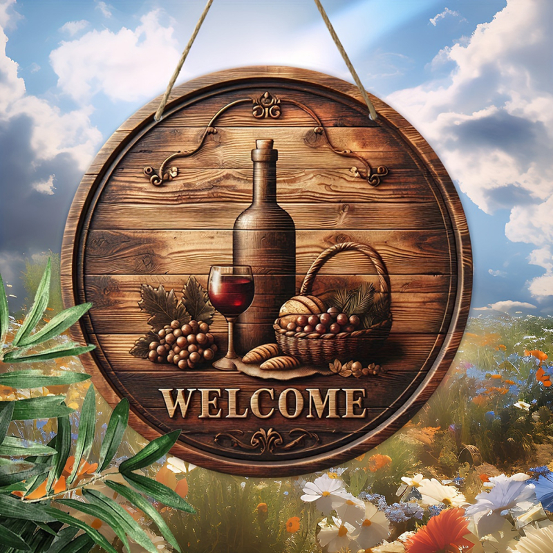 Дървен висящ входен знак за любители на виното — модерен минималистичен стил, борова дървесина; подходящ за дом, офис и градина; идеален за подарък на сватба, нов дом или рожден ден.