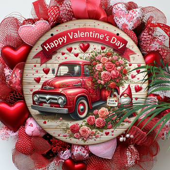 Ακρυλική πινακίδα καλωσορίσματος για τη Γιορτή του Αγίου Βαλεντίνου με κόκκινο φορτηγό – γλυπτή και εκτυπωμένη