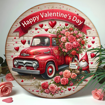 Ακρυλική πινακίδα καλωσορίσματος για τη Γιορτή του Αγίου Βαλεντίνου με κόκκινο φορτηγό – γλυπτή και εκτυπωμένη