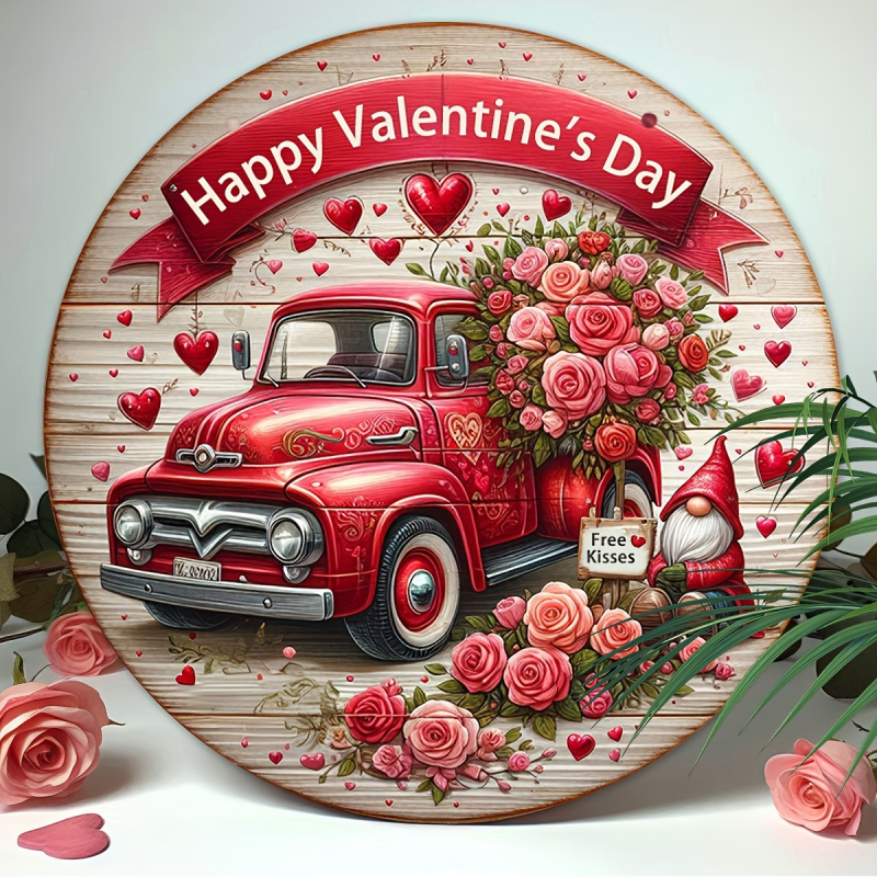 Ακρυλική πινακίδα καλωσορίσματος για τη Γιορτή του Αγίου Βαλεντίνου με κόκκινο φορτηγό – γλυπτή και εκτυπωμένη