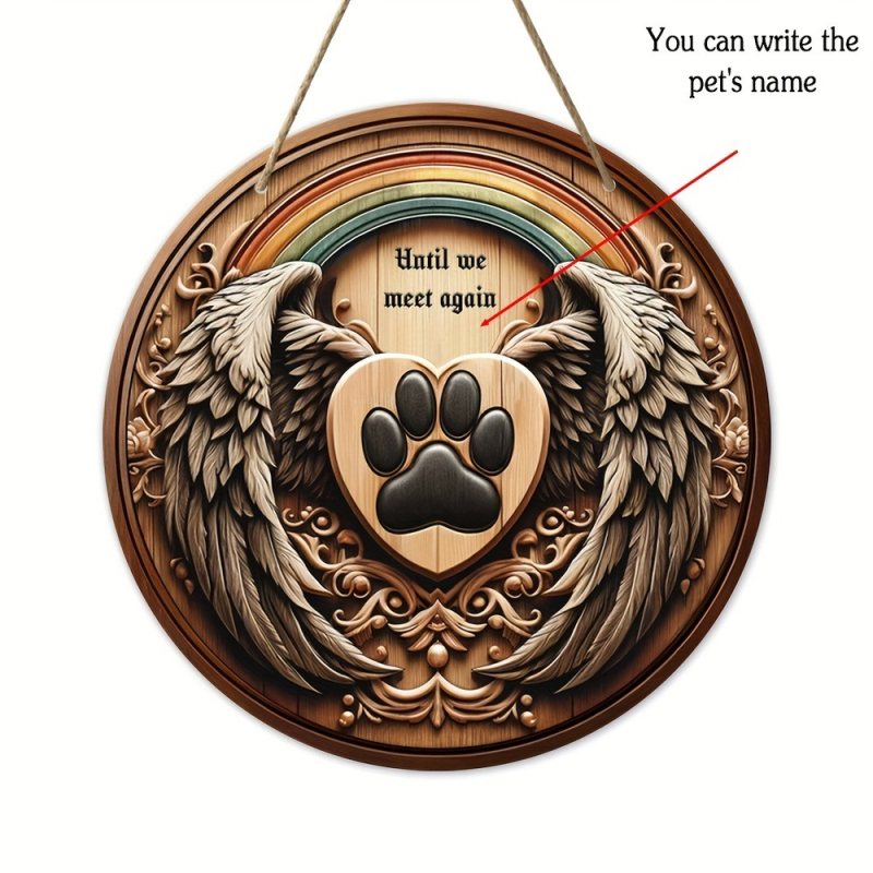 Винтидж дървен табел за домашни любимци – стенен декор с криле, отпечатък на лапа, кръгло лого и входна табелка за врата