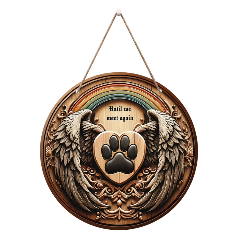 Винтидж дървен табел за домашни любимци – стенен декор с криле, отпечатък на лапа, кръгло лого и входна табелка за врата