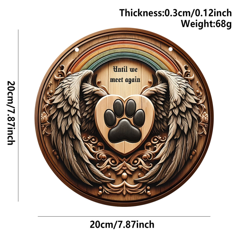 Винтидж дървен табел за домашни любимци – стенен декор с криле, отпечатък на лапа, кръгло лого и входна табелка за врата
