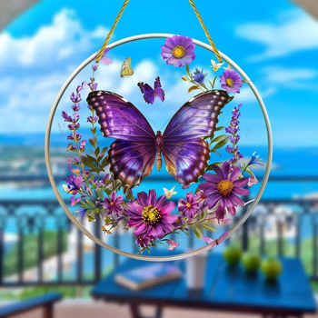 Ακρυλικό διακοσμητικό πεταλούδας για παράθυρο, βιτράζ στυλ, χαρακτόμενο και εκτυπωμένο, ημιχειροποίητη κατασκευή