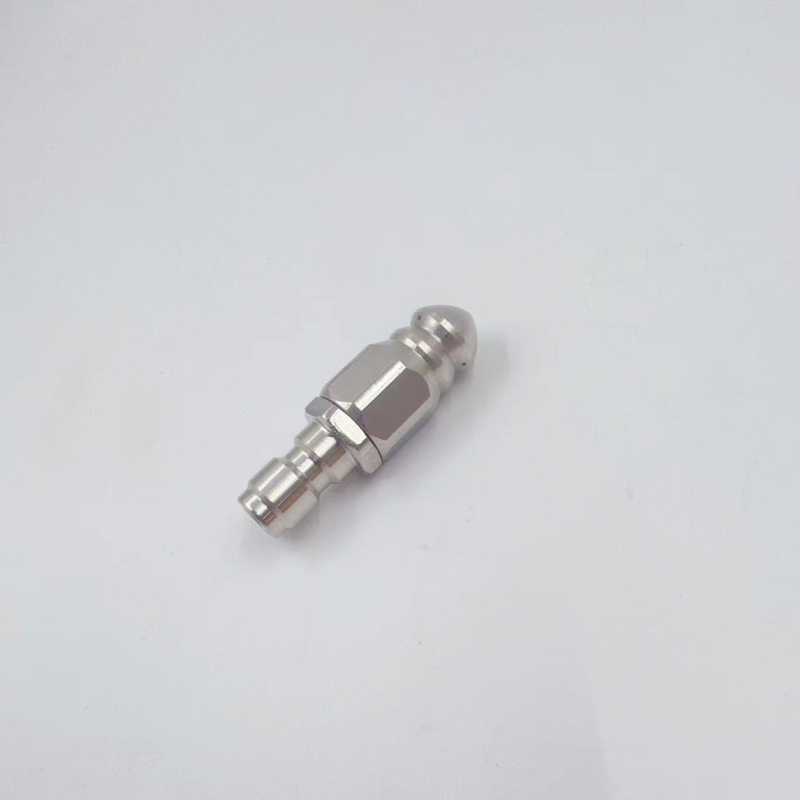 Дюза за отпушване на канализационни тръби, неръждаема стомана, високо налягане, 1/4 бърз монтаж, шест отвора отпред и отзад, 5000 psi