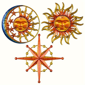 Железен стенен декор Sun Face, тричленен комплект за окачване