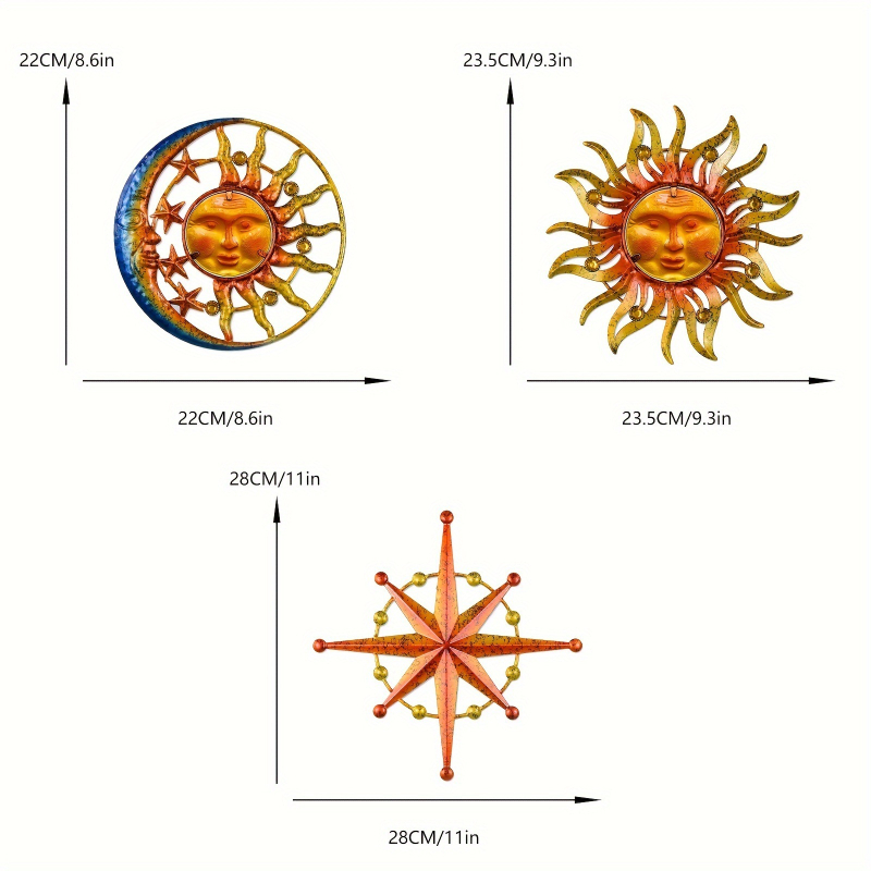 Железен стенен декор Sun Face, тричленен комплект за окачване