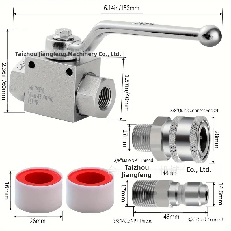 Комплект високо налягане за миене: балтов клапан от неръждаема стомана, бърз конектор 1/4, ръчно управление, 4500 psi