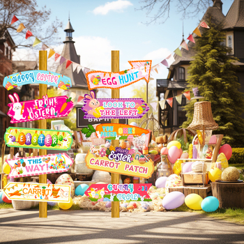 Πασχαλινή πινακίδα κήπου με πασσάλους – χαρτονένιος πινακίδας δρόμου, διακοσμητικό πάρτι με λαγουδάκι, εξοπλισμός εκδήλωσης