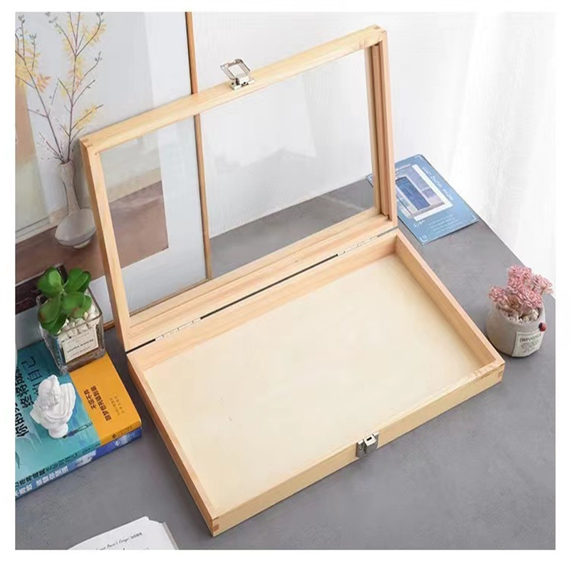 Stačiakampė akrilo-drevo papuošalų dėžutė su užraktu, skaidriu dangčiu ir mortise-tenon jungtimi, skirta dovanoms