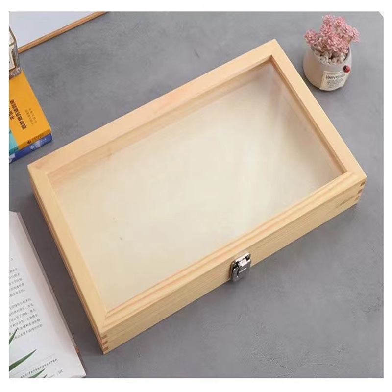 Stačiakampė akrilo-drevo papuošalų dėžutė su užraktu, skaidriu dangčiu ir mortise-tenon jungtimi, skirta dovanoms