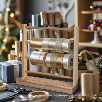Ξύλινο ράφι αποθήκευσης κορδελών, 4 επίπεδα επιτραπέζιο, μοντέρνο μινιμαλιστικό στυλ, χωρίς συναρμολόγηση.