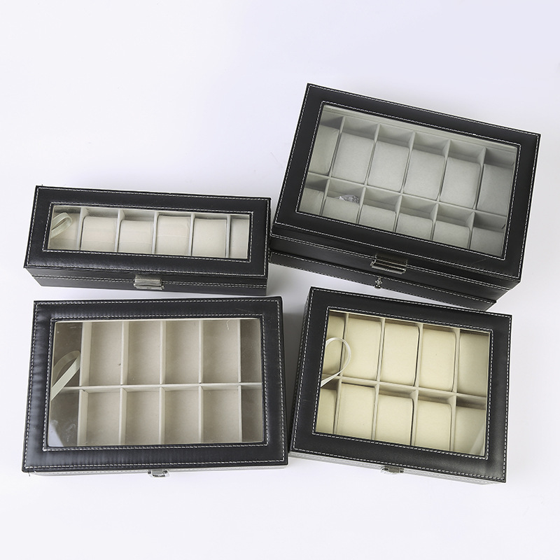 Dviejų aukštų juvelyrinių dėžučių su 12 skyrių laikrodžiams ir papuošalams, iš kompozicinės medžiagos, ekspozicijos ir saugojimo dėžutė