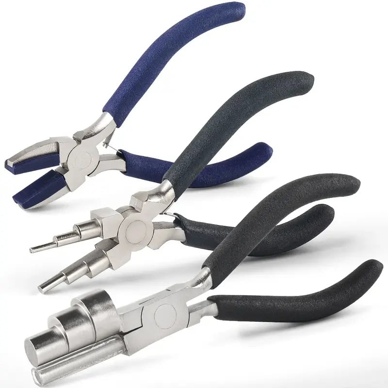 Juvelyrinių įrankių trilypių komplektas: apvalių galiukų replės, vielos vyniojimo įrankis, atsparus korozijai, šešių padėčių žandikaulių komplektas