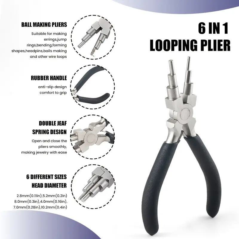 Juvelyrinių įrankių trilypių komplektas: apvalių galiukų replės, vielos vyniojimo įrankis, atsparus korozijai, šešių padėčių žandikaulių komplektas