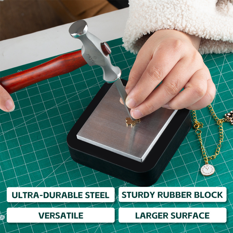 Ювелирно работно място за щанцоване с ударопоглъщащ гумен блок и стоманена плоча; метален инструмент, квадратна форма, персонализирана обработка