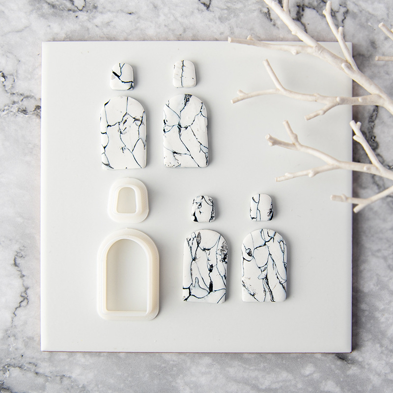 Geometrinė auskarų liejimo forma iš polimero molio, marmoro raštas, pjovimo forma DIY papuošalams